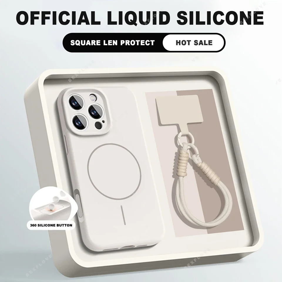 Magnetic Silicone Phone Case with Wrist Strap and Lanyard