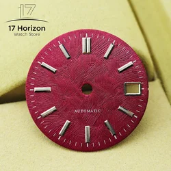 Elegant Wine Red Watch Dial with White Birch Tree Pattern - 28.5MM Automatic Dial with Silver Scale (3)