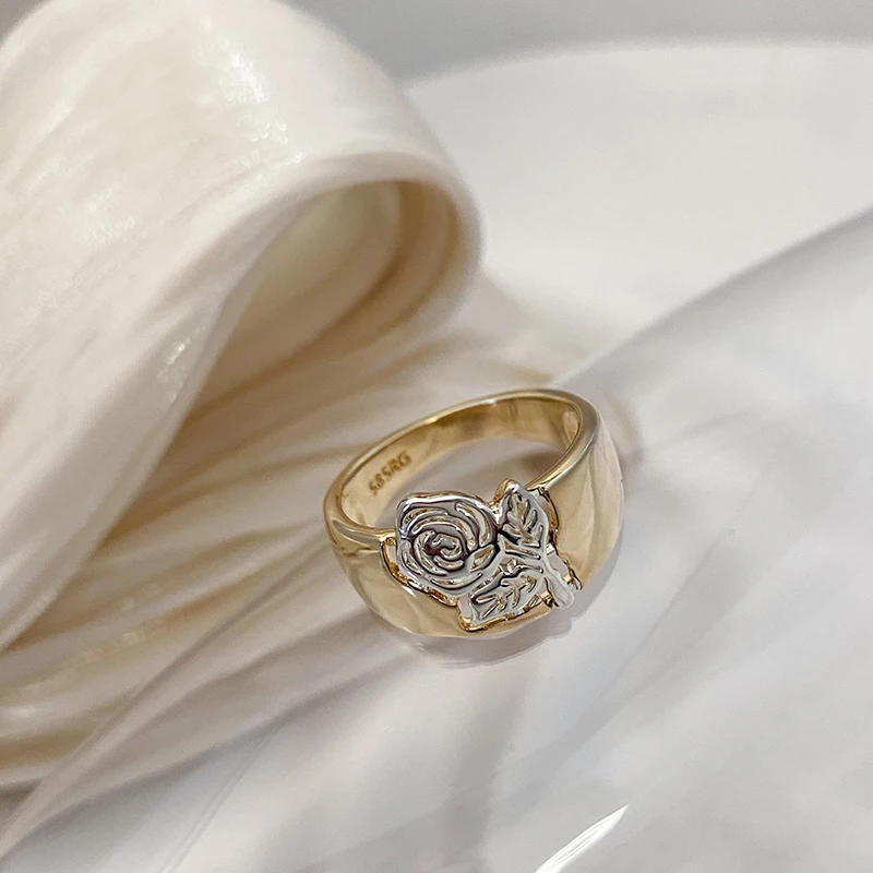 SYOUJYO Luxury Vintage Hollow Flower Pattern Women's Ring 585 Rose Gold+Silver Two Color Daily Festive Fashion Fine Jewelry Womens Ring Jewelry Rings Ring Jewelry