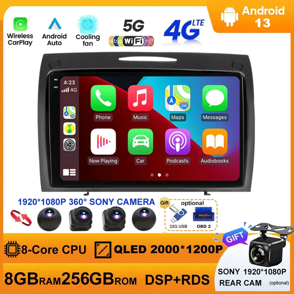 

Android 12 Car Radio for Mercedes Benz SLK-Class SLK R171 2004 - 2011 Carplay Auto Stereo Multimedia Player WIFI RDS ASP BT 2DIN