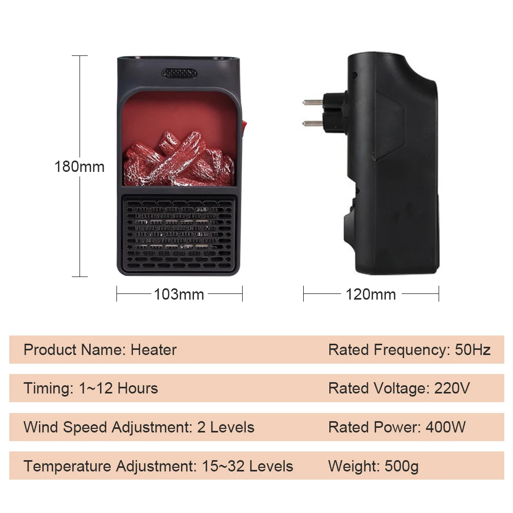 Electric Fireplace Heaters 400/1000W Portable 3D Flame Mini Electric Stove Warmer Space Heater for Home or Office 6