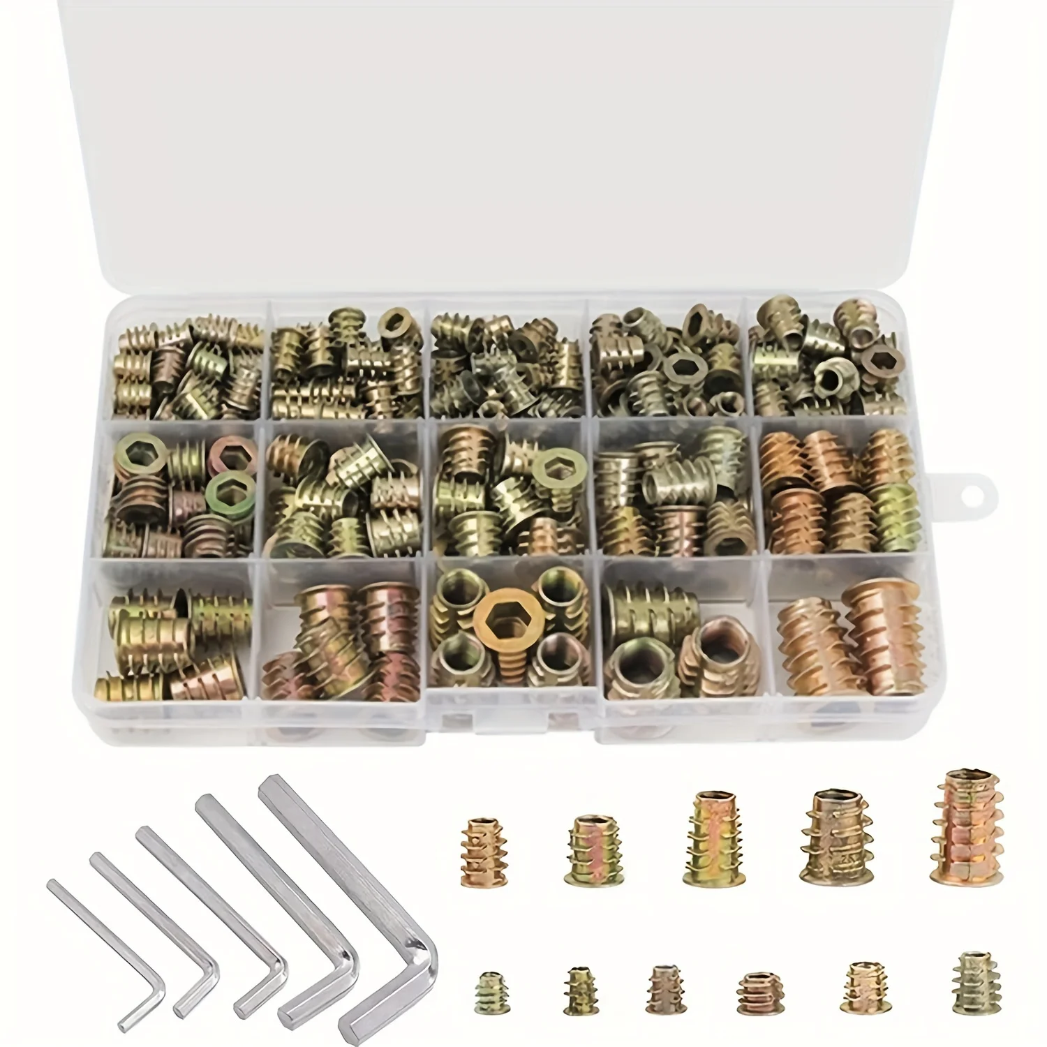 230 Pieces 11 Size M4/M5/M6/M8/M10 Threaded Inserts for Wood,Metric Hardware Nuts Inserts Assortment Tool Kit for Wood Furniture