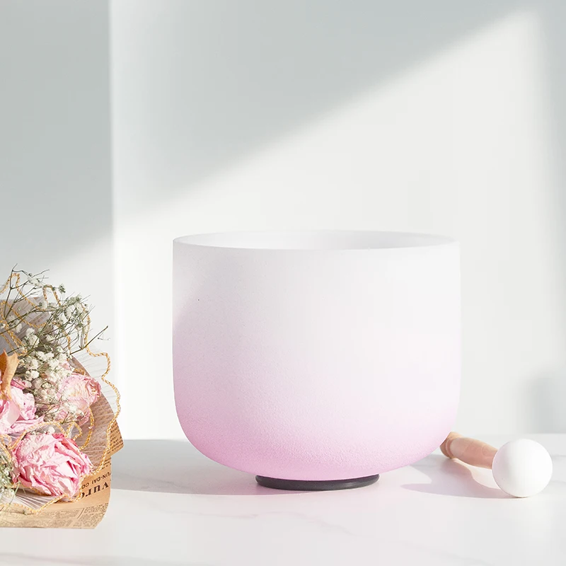 8 Inch Frosted Quartz Crystal Singing Bowl Pink Color Third Eye Crown Root Sacral Solar Heart Throat CDEFGAB meditation singing bowl