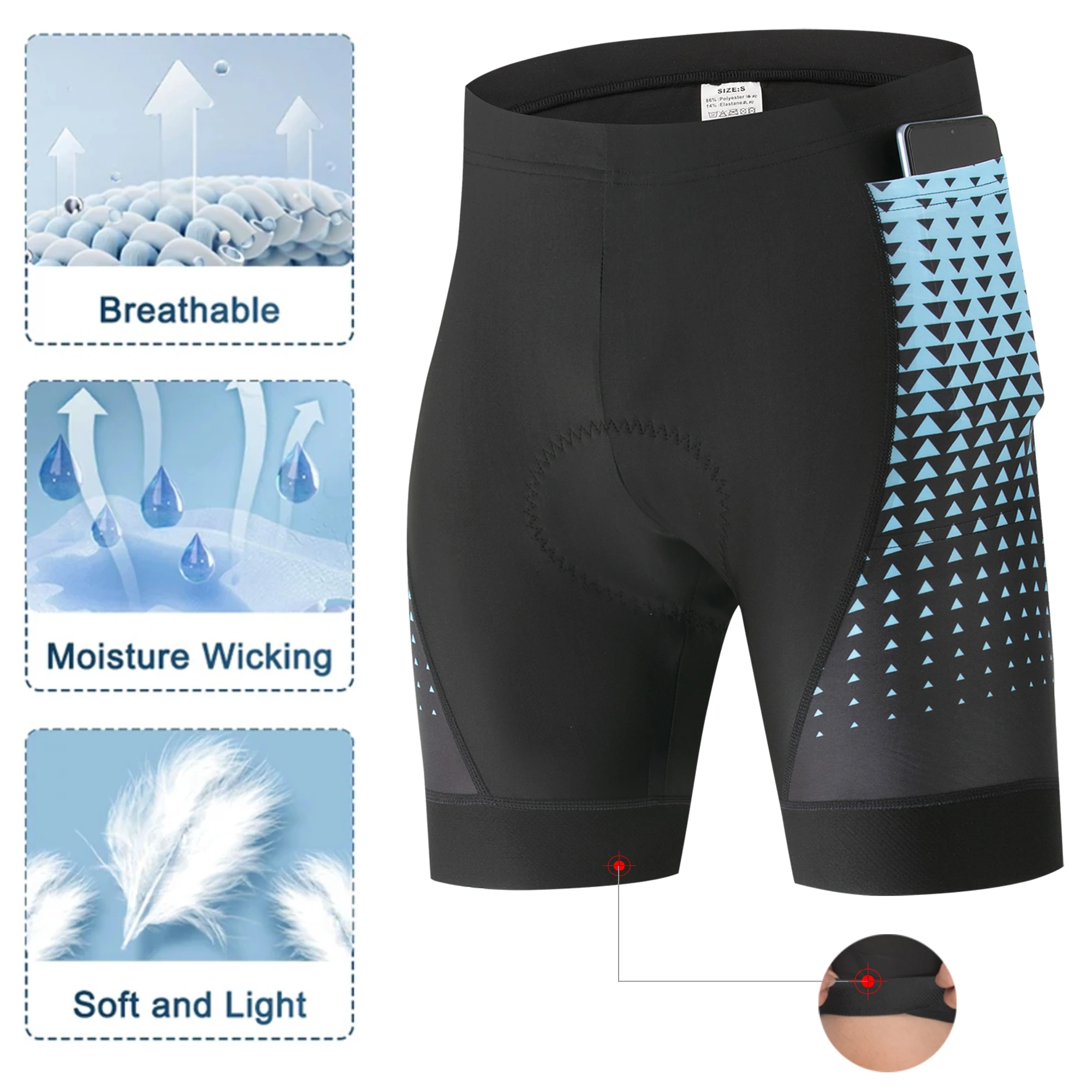 Herren-Radlerhose mit Professioneller Stoßdämpfung, 5D-Polsterung, Reflektierend, Atmungsaktiv, für Mountainbike und Rennrad, mit Rückentaschen – Detail 7