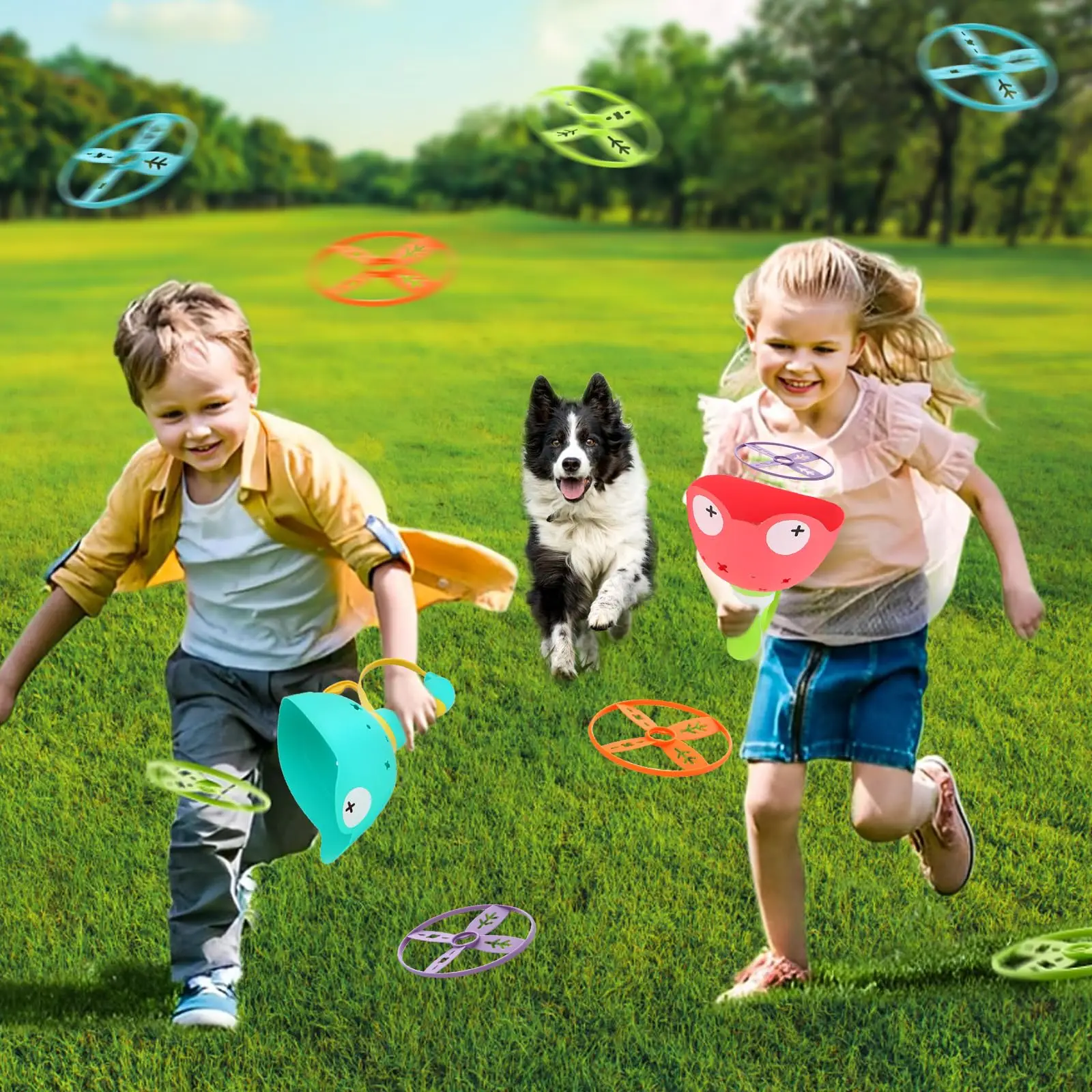 Flying Disc Launcher Toy for Dog Outdoor Hand Flying Disc Flying Saucer Pull String Puppy Pet Throw Catch Jump Sport Game
