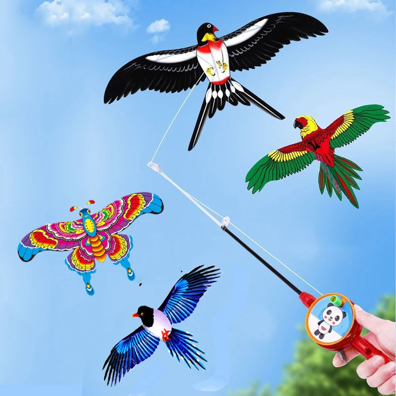 Children Kite Toy Cartoon Eagle Foldable Mini Plastic Toys Kite Hand Brake  Fishing Rod Butterflies For Kids Outdoor Toy For Fun - AliExpress
