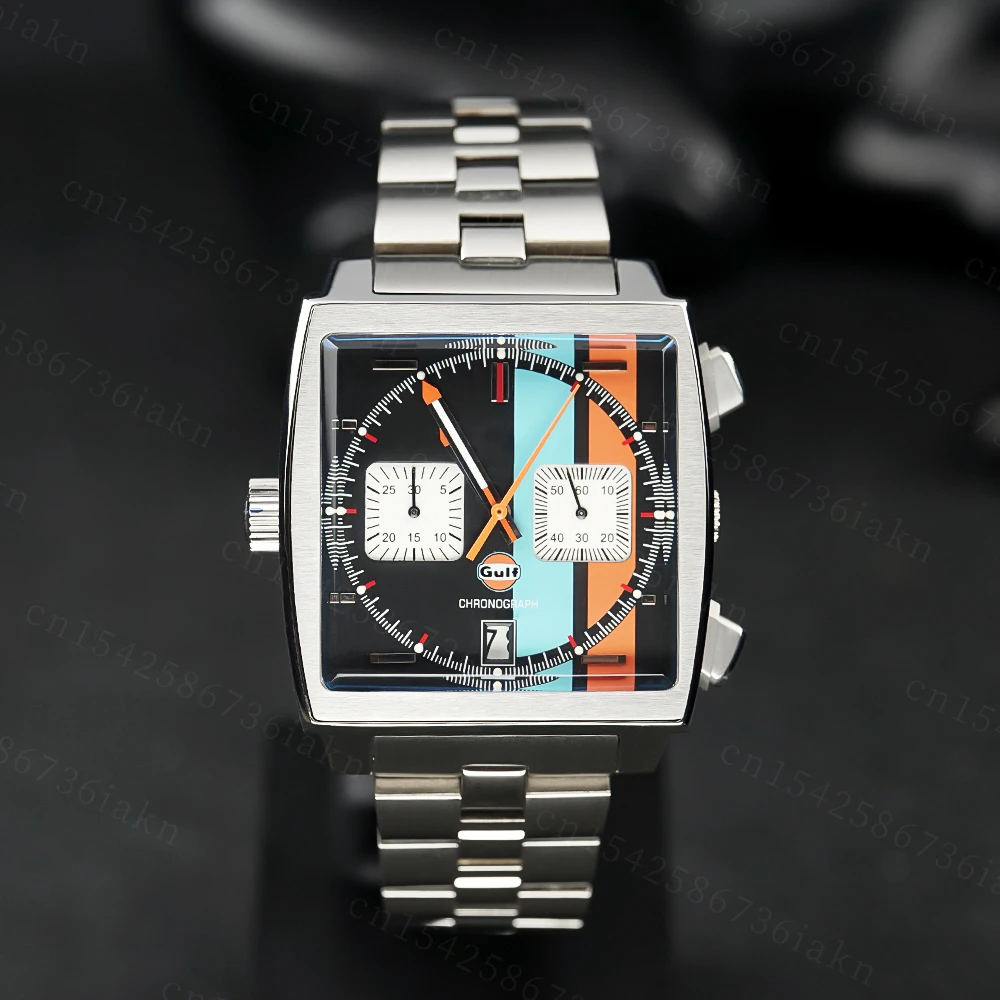 2022 Fashion New Square Color Bar 37mm Men's Leisure Sports Sapphire Mirror Stainless Steel Material Waterproof Quartz Watch
