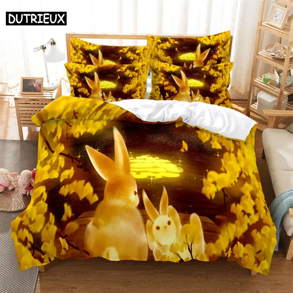 

Rabit 3D Digital Bedding Sets Home Bedclothes Super King Cover Pillowcase Comforter Textiles Bedding Set bed cover set