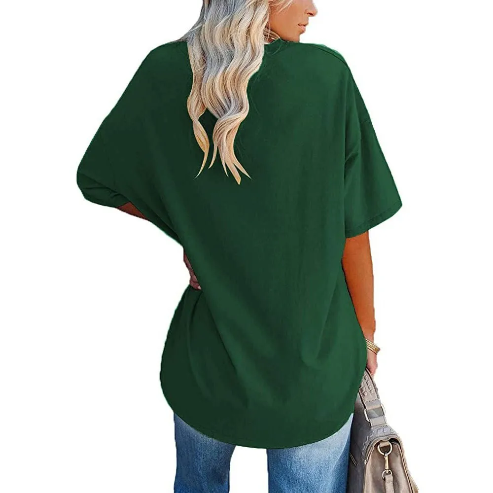 Women's Short Sleeve T Shirt - Cotton Broadcloth Polyester Fabric Top, Loose Fit Tee