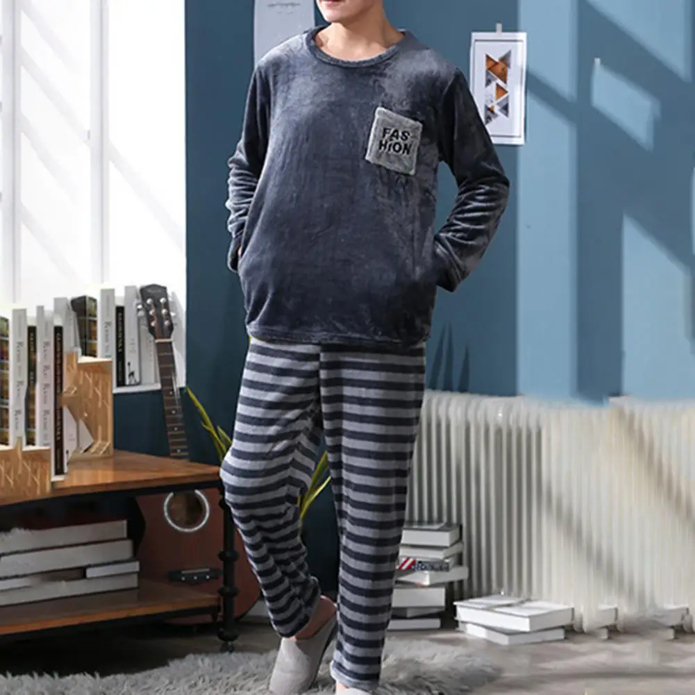 Winter Mens Pajamas Sets Soft Velvet Thermal Sleepwear 2 Pieces Set Flannel Pijamas for Men Casual Long Sleeves Fluffy Homesuits pajamas set man pajamas set flannel pajamas set plush pajamas