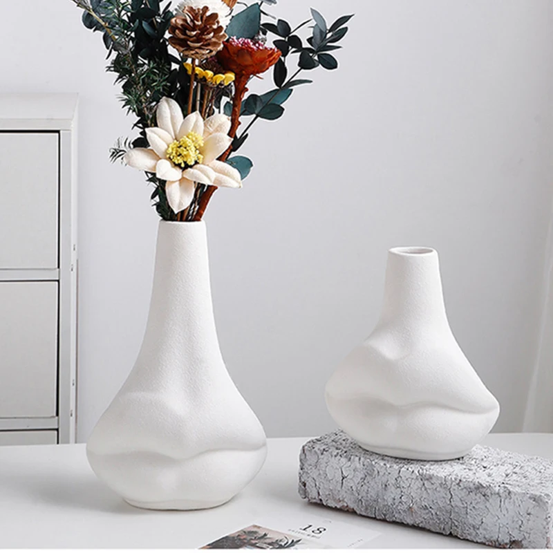 

2pcs Lips Ceramic Vase Creative White Flower Arranger Living Room Office Dining Table Red Lip Flower Arrangement Vase Home Decor