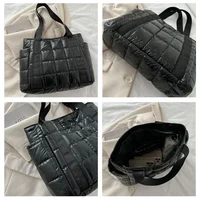 Sacs à bandoulière rembourrés pour femmes, sacs à main noirs de grande capacité de styliste en Nylon et coton, fourre-tout chaud solide, hiver 2025 5