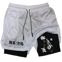 Anime 2 In 1 Compression Shorts Gojo Satoru Print Performance Sportswear Men GYM  Training Workout Male Fitness Sport Shorts 1