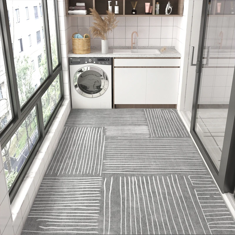 Striped PVC Kitchen Carpet Living Room Non-slip Leather Rugs Thick Entrance Door Mat Balcony Waterproof Oil-proof Large Area Rug 2