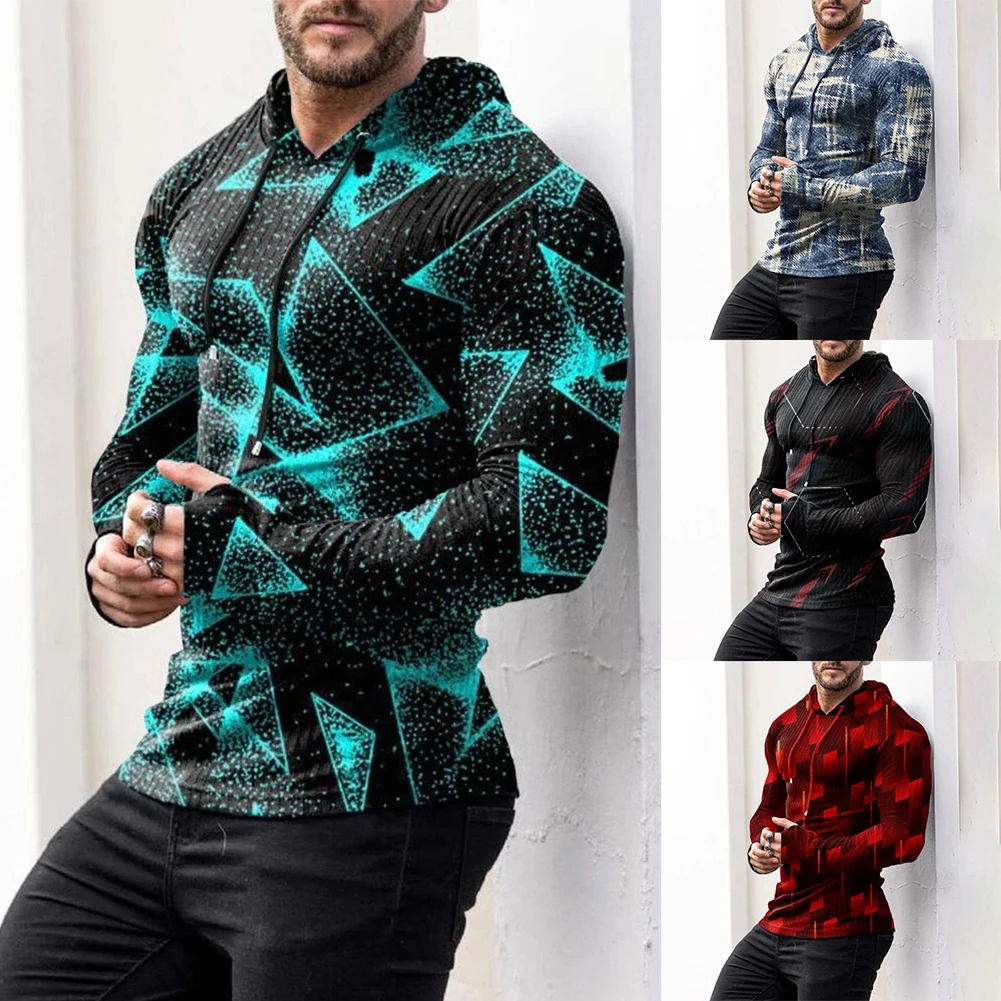 

Men Casual Print Streetwear Pullover Hoodies Hooded Sweatshirts Long Sleeve Slim Fit Jumper Muscle Activewear Sports Running Top