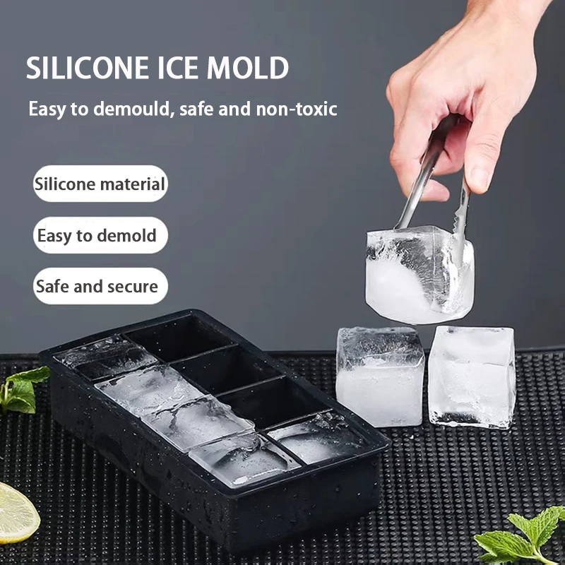 4/6/8/15 Grid Silicone Large Ice Cube Trays Square Ice Cube Maker Mold for  Whiskey Cocktail DIY Ice Maker Giant Ice Mold Kitchen