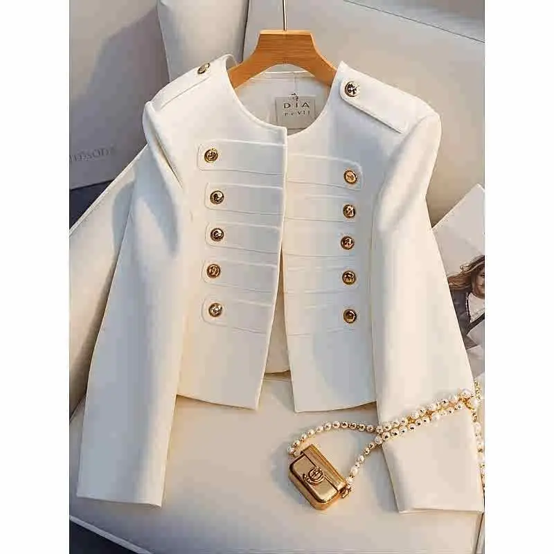Blazer Court Blanc Chic Boutons Dorés Style Militaire DIA REVIL