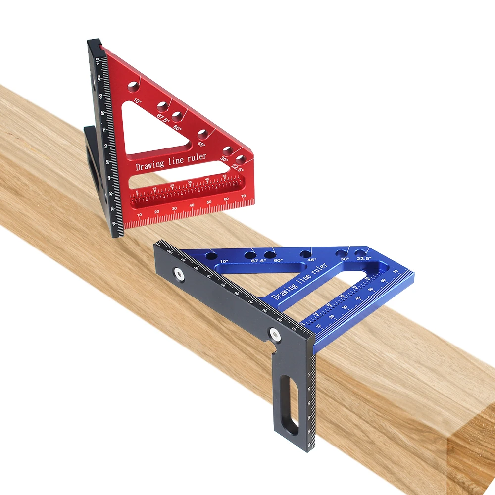 Carpenter Square Hole Scribing Ruler 22.5-90 Degree Measuring Ruler Angle Pin Construction Precision Woodworking Tool 1Pc