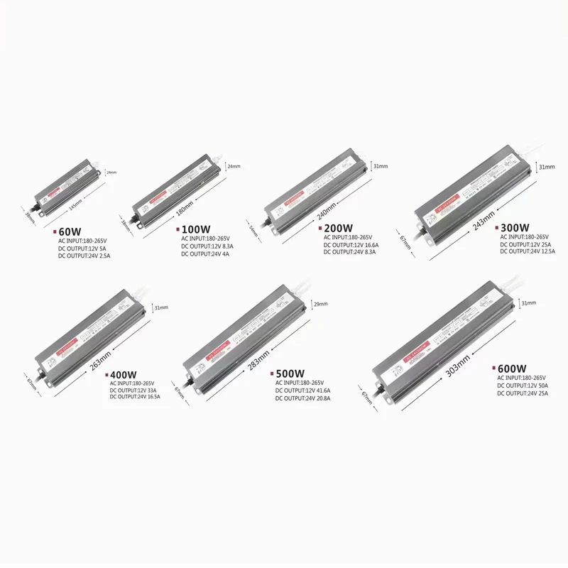 야외 방수 IP67 램프 조명 변압기, AC85-265V DC12V 24V LED 드라이버 전원 공급 장치, 100W 200W 300W 400W 500W 600W