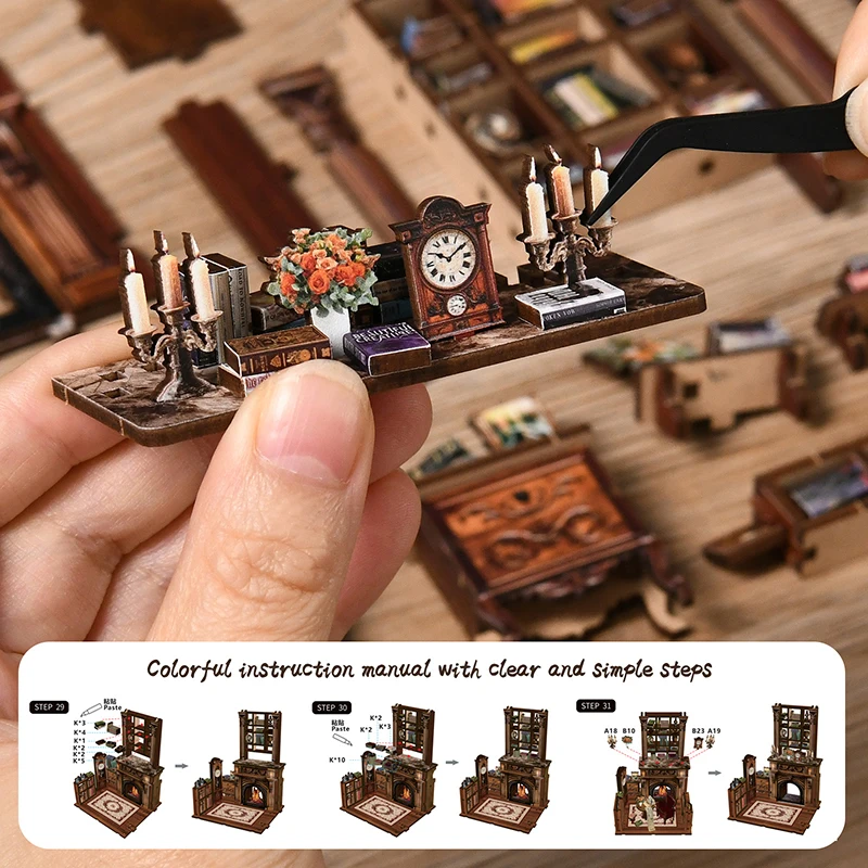 DIY Book Nook Kit Miniature Wooden Dollhouse with Light for Bookshop Memories Gifts