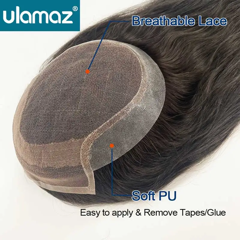 Topper per capelli in pizzo PU per donna, parrucca lunga e liscia, parrucche da donna, parrucca frontale in pizzo con capelli umani, topper per capelli personalizzato, parrucche da donna - immagine 4