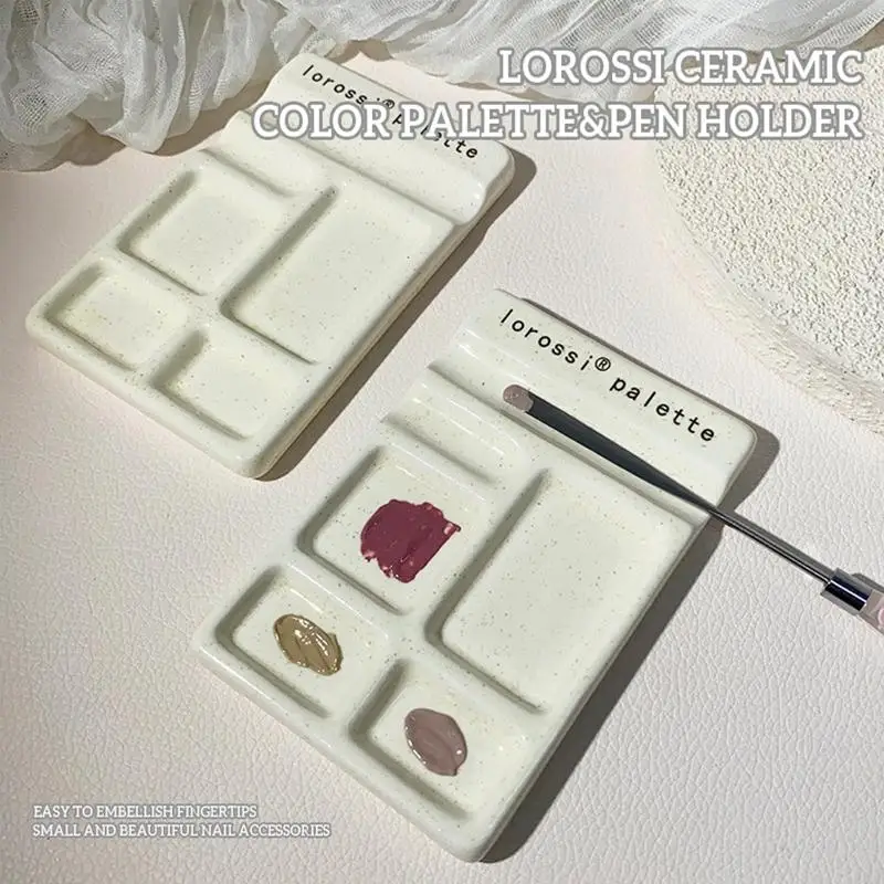 다용도 아티스트 팔레트, 브러쉬 슬롯 포함, 4구 세라믹 팔레트, 아티스트/학생용 수채화/유화/아크릴 페인팅