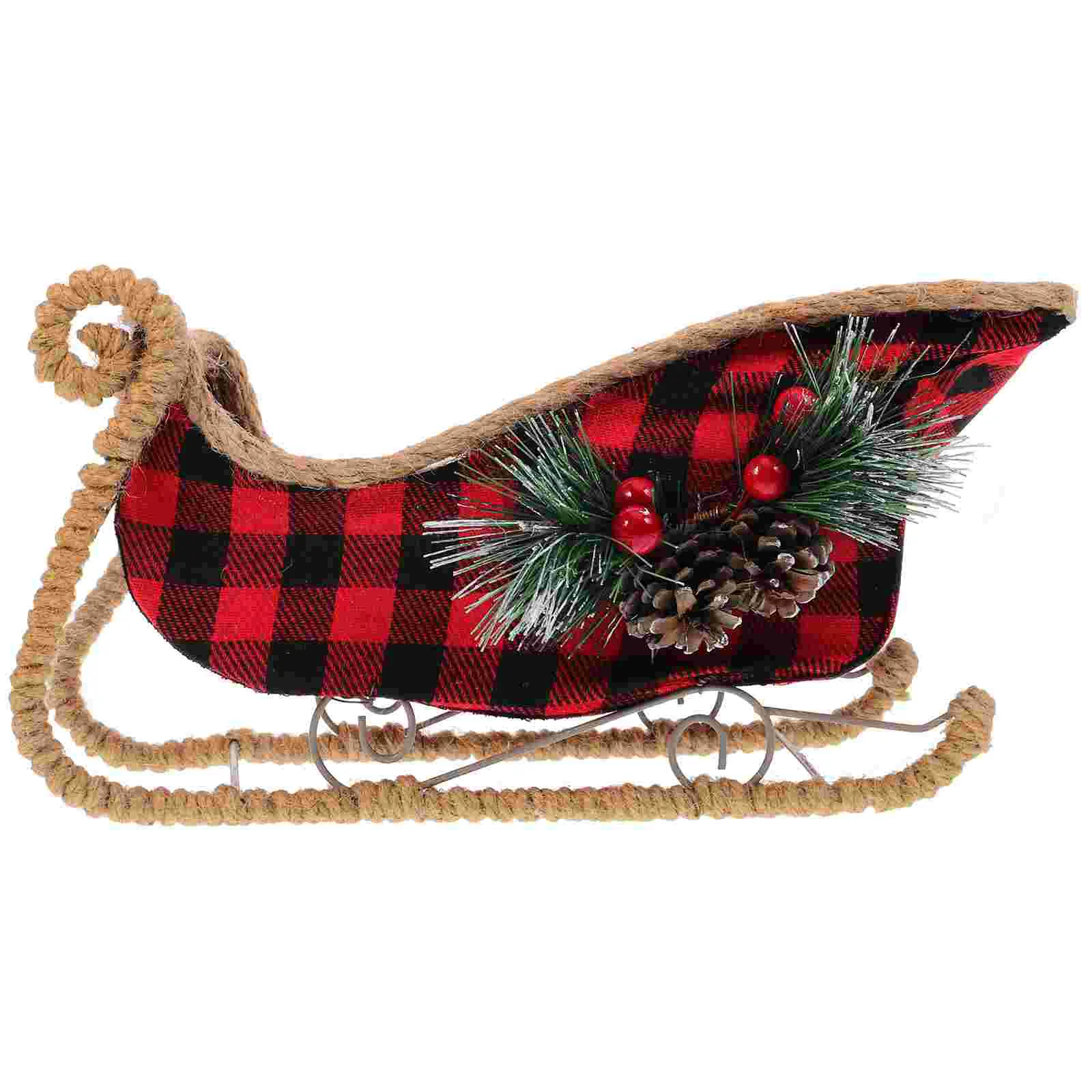 

Christmas Sleigh Decoration Santa Claus Sleigh Red Buffalo Plaid Table Centerpiece Holiday Decor Xmas Sled Ornament