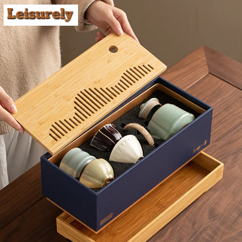 Five Famous Kilns Lifting Beam Pot Tea Set Complete Set Ancient Tea Ceremony Set Teapot And Tea Cup Set Cafes Ornaments Supplies