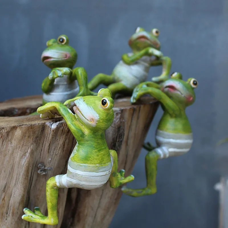 

4pcs Fairy Garden Creative Climbing Frogs Bonsai Decorative Garden Frog Outdoor Flowerpot Decor For Home Desk Ornament