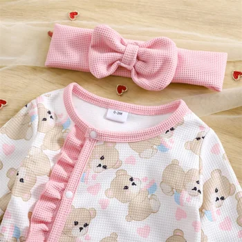 Toddler Girls 2-Piece Set Floral Print Ruffle Sleeve Top and Leggings Outfit with Matching Bow Headband Spring Clothes 4