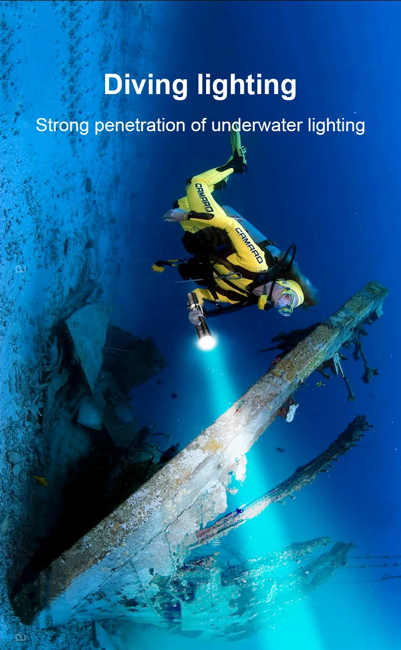 Description Picture 6 of itemSuper Bright Diving Flashlight Portable 10 Meters Diving Torches IPX8 waterproof Diving Lamp Underwater Hunting Lantern Fishing