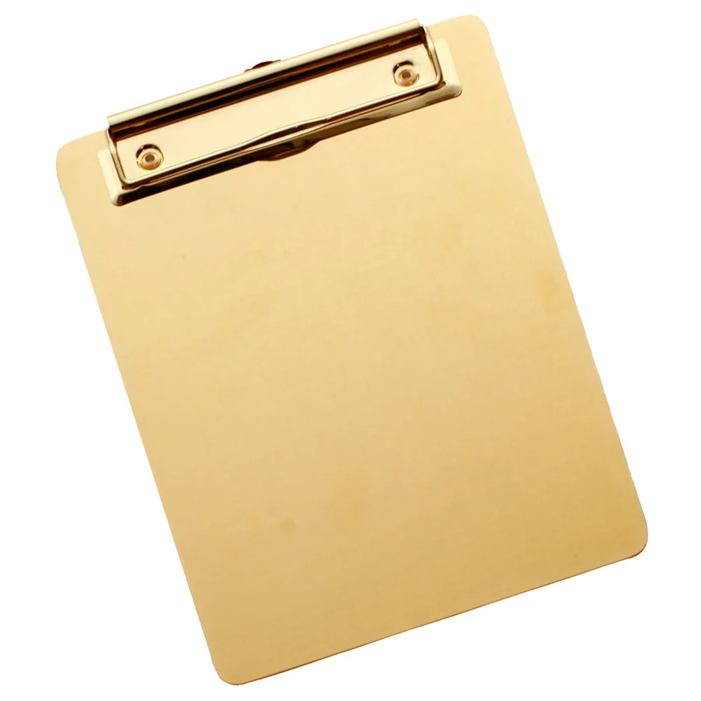 

Stainless Steel A4 Clipboard File Organizer Writing Pad Board Memo Paper Holder for Office School Home Golden Size