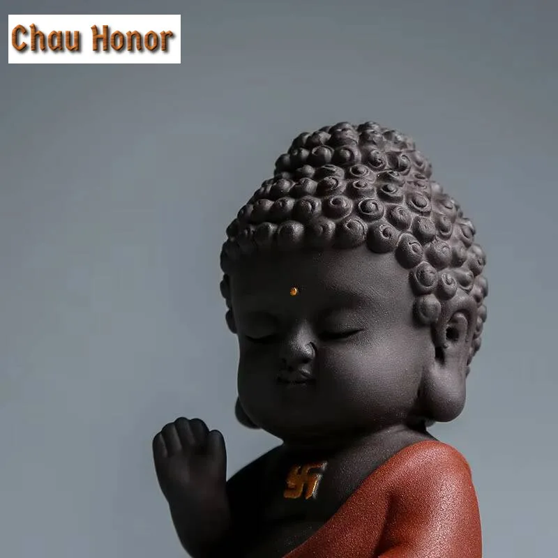 Creativity Purple Clay Tea Pet Ornaments Handmade Small Buddha Statue Tea Figurine Chinese Tea Table Decoration Accessories