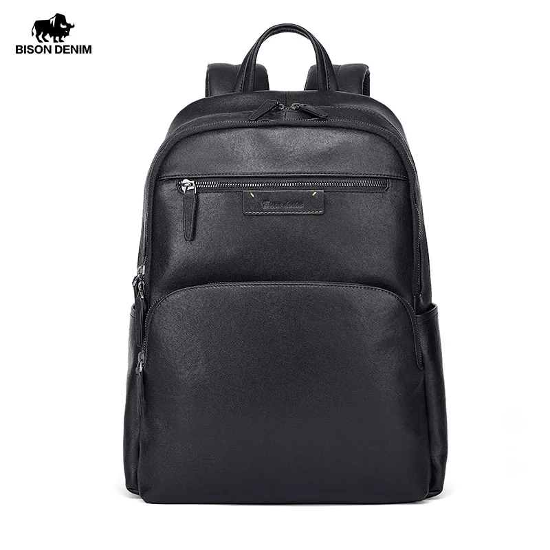 BISON DENIM New Genuine Leather Men Backpack Laptop School Backpack Bag 2024 Fashion Waterproof Travel Bag Casual Book Bag 4