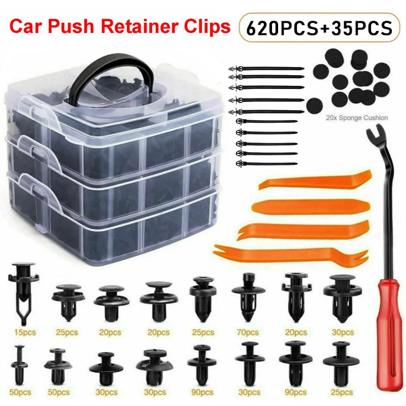 

620 PCS door panel removal accessories car fastening clip fixing pin nylon rivet kit plastic fasteners interior repair box