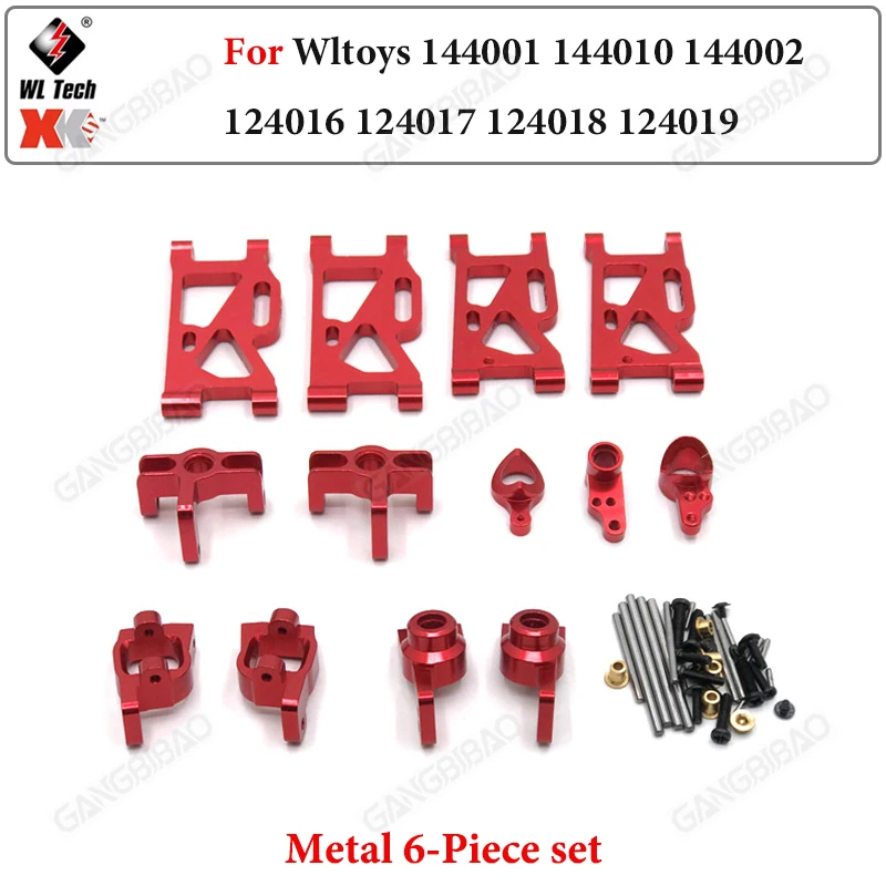 Châssis et suspension de la voiture RC 144001, buggy électrique 4WD, avec moteur et pièces de rechange visibles.