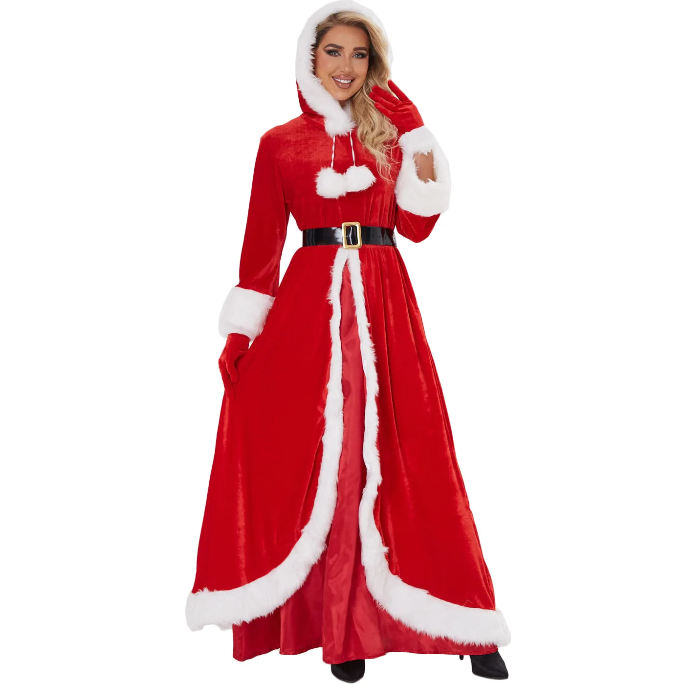 2026 Classic Mrs.Claus Christmas Costume Xmas Party Santa Claus Cosplay Women Red Dress Christmas Queen Carnival Party Dress Set