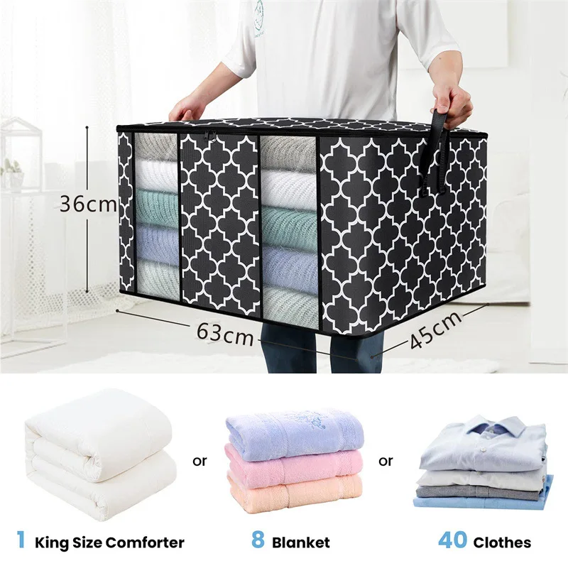 Description Picture 3 of itemFoldable Comforter Storage Bag Large Capacity Quilt Blanket Sorting Bag with Handle Wardrobe Clothes Organizer Dustproof Box