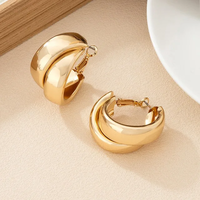 Pendientes de aro Vintage de acero inoxidable de doble capa para mujer, pendientes redondos geométricos a la moda, joyería de fiesta 4