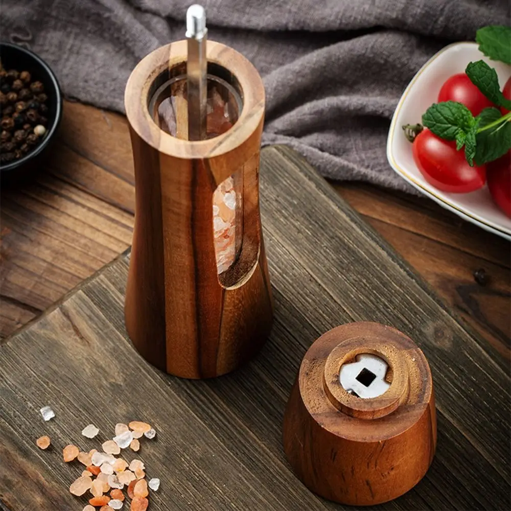 Manual Salt and Pepper Grinder Mills Acrylic Wooden Sea Salt Pepper Grinder Spice Pepper Mill Seasoning Jar Kitchen Cooking Tool