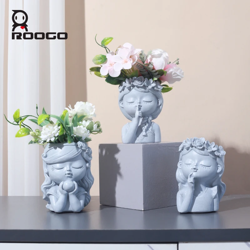 

Female Head Flower Pot Human Cute Portrait Fleshy Succulent Bonsai Planter Resin Girl Vase Sculpture Outdoor Plant Pot Flowerpot