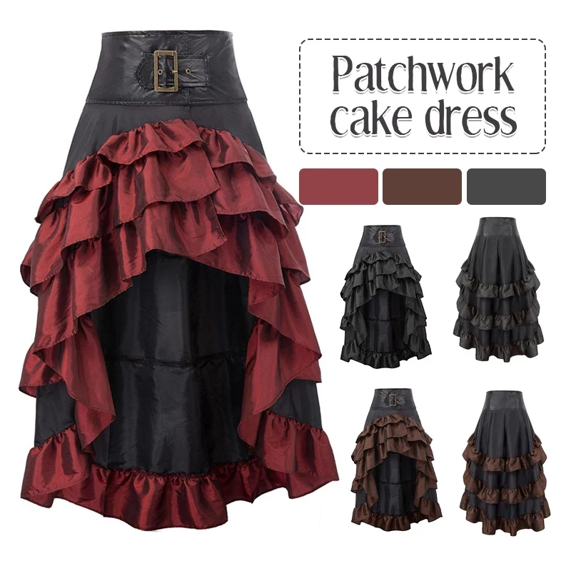 

Retro Victorian Skirts Asymmetrical Ruffled Trim Gothic Long Corset Skirt Medieval Women Vintage Steampunk Party Cake Dress