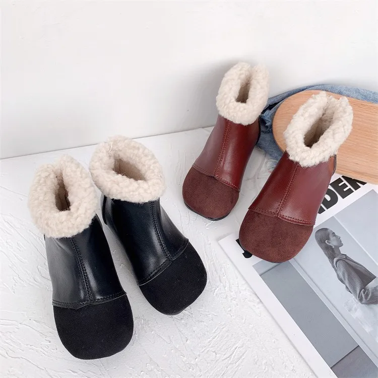 Baby Boy Girl Ankle Boot Winter Autumn Child Pu Leather Warm Fleece