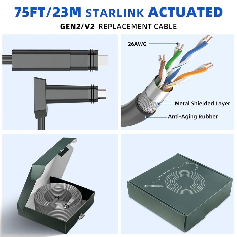 Câble Starlink De Remplacement - 30 Pieds (9.1m) Pour Satellite V2, Connexion Stable, Installation Facile