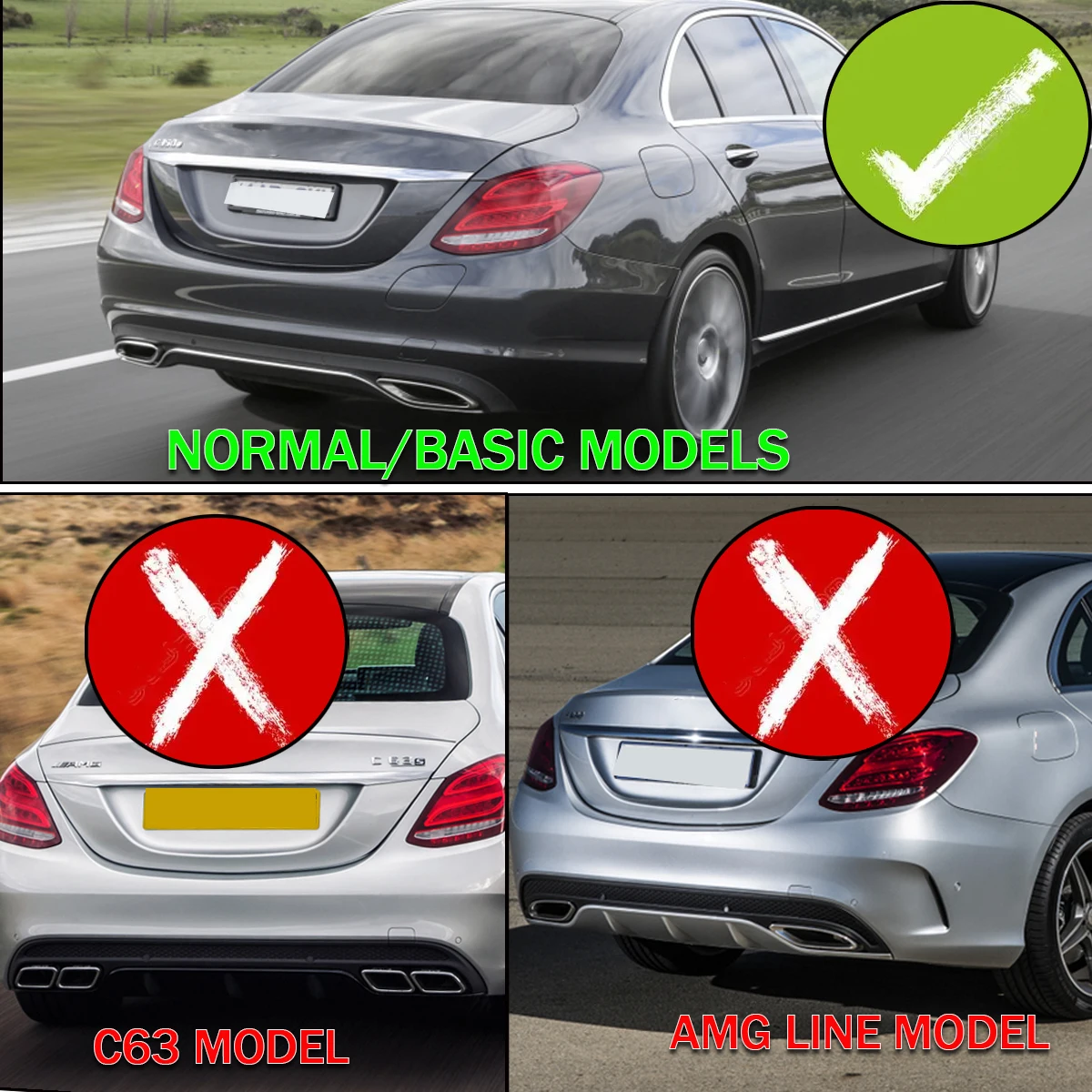 For Mercedes Benz C Class W205 C300 Base Sedan NON AMG Rear Diffuser+Exhaust Tips 2015-2018 Classic Model Rear Bumper