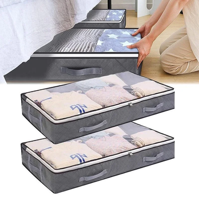 

Large Underbed Storage Bags Organizer Container Sturdy Zippers, Blankets Clothes Comforters Foldable Storage Bags Clear Window