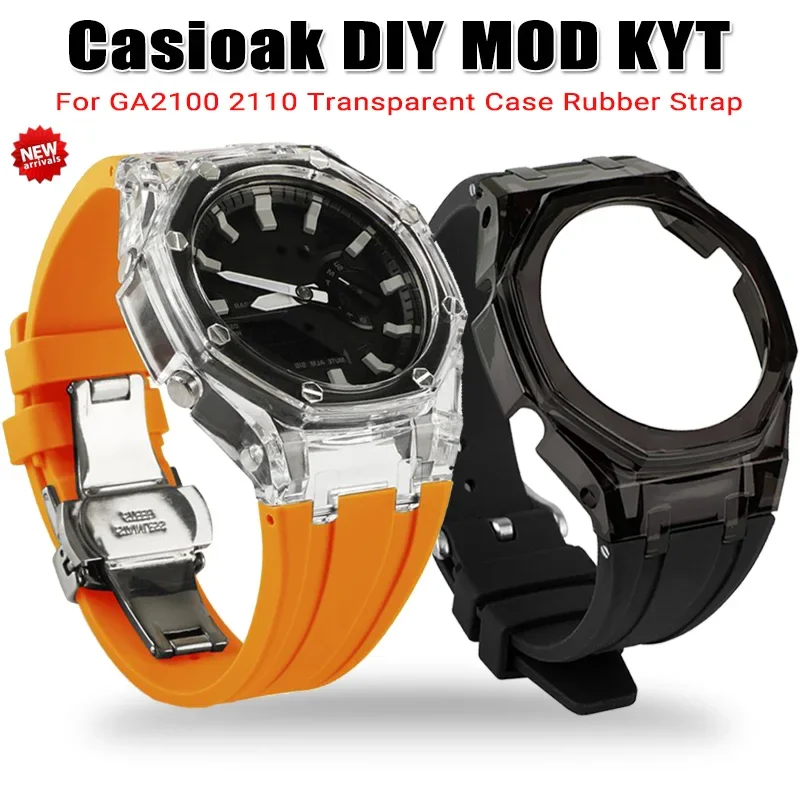 

Для Casioak Mod Kit GA2100 2110Transparent Чехол резиновый ремешок для Casio CasiOak ремешок металлическая пряжка Сменные аксессуары