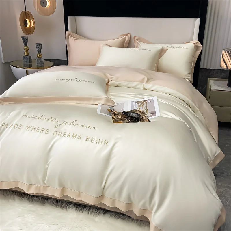 

Icy Silk Bedding Set Four Piece Twin Size Full Size Queen Size King Size Duvet Cover Bed Sheet Pillow Cover White