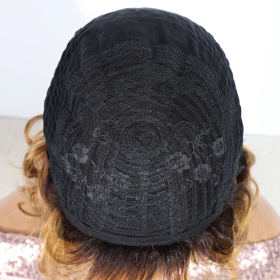 레커 옴브레 블론드 숏 웨이브드 보브 100% 인모 가발 앞머리 포함 여성용 브라질 레미 헤어 클리어런스 컬러드 컬리 가발