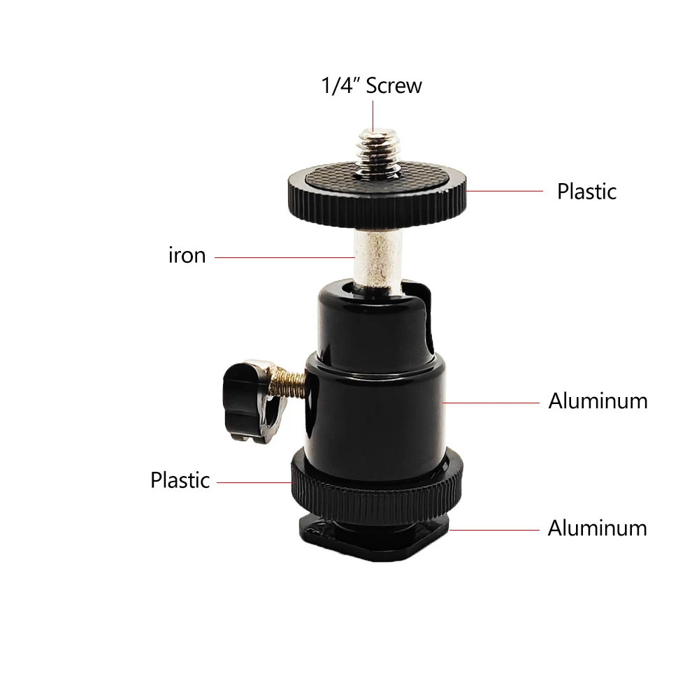 1/4" Camera Hot Shoe Mount 360° Rotatable Metal Mini Ball Tripod Ball Head Adapter with 1/4" Screw for Camera Light Microphone